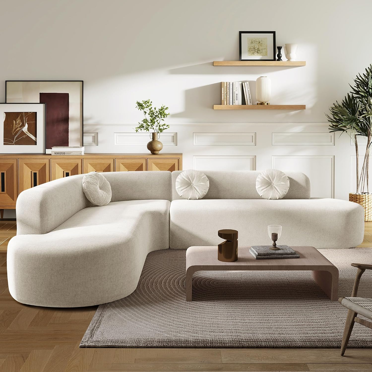 Beige Curved Cloud Floor Sofa