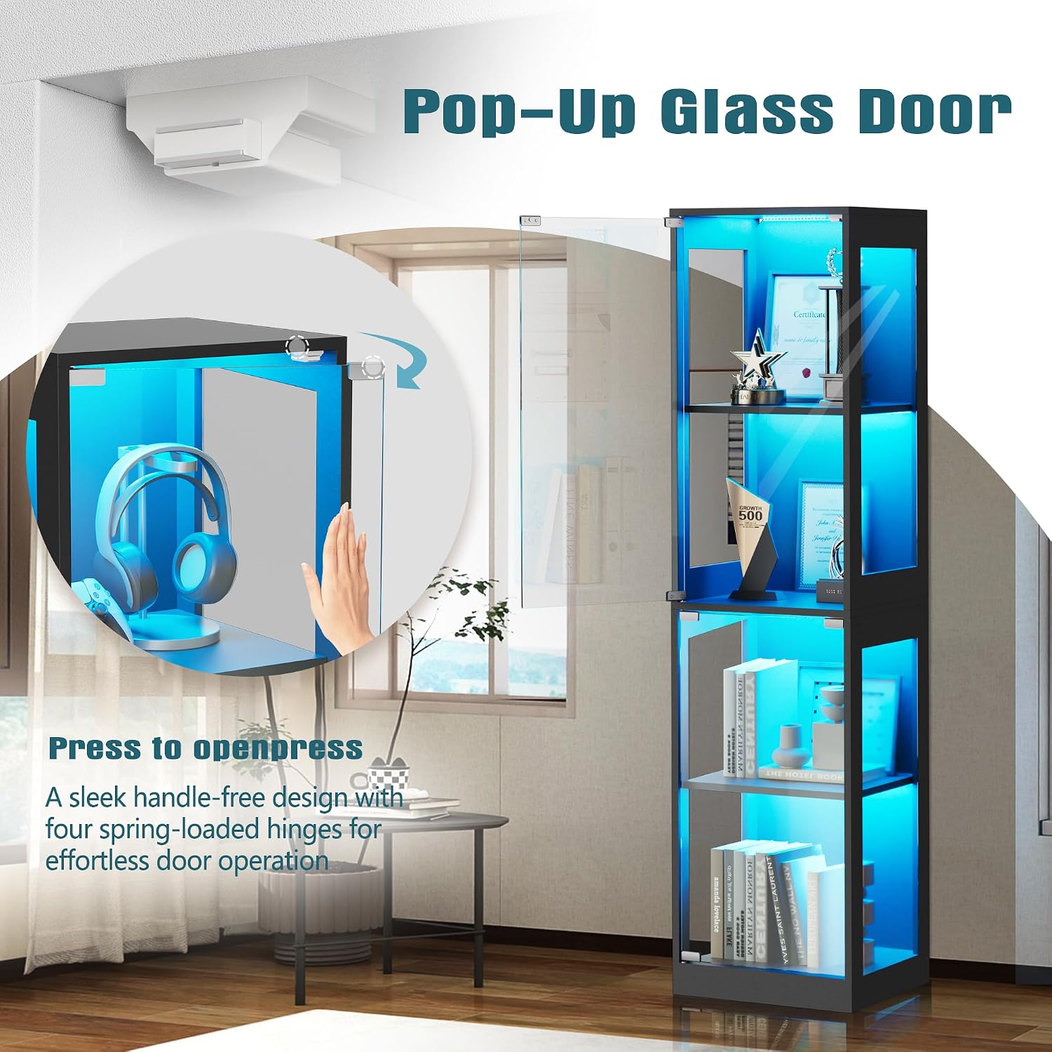 Black RGB Light Glass Display Cabinet