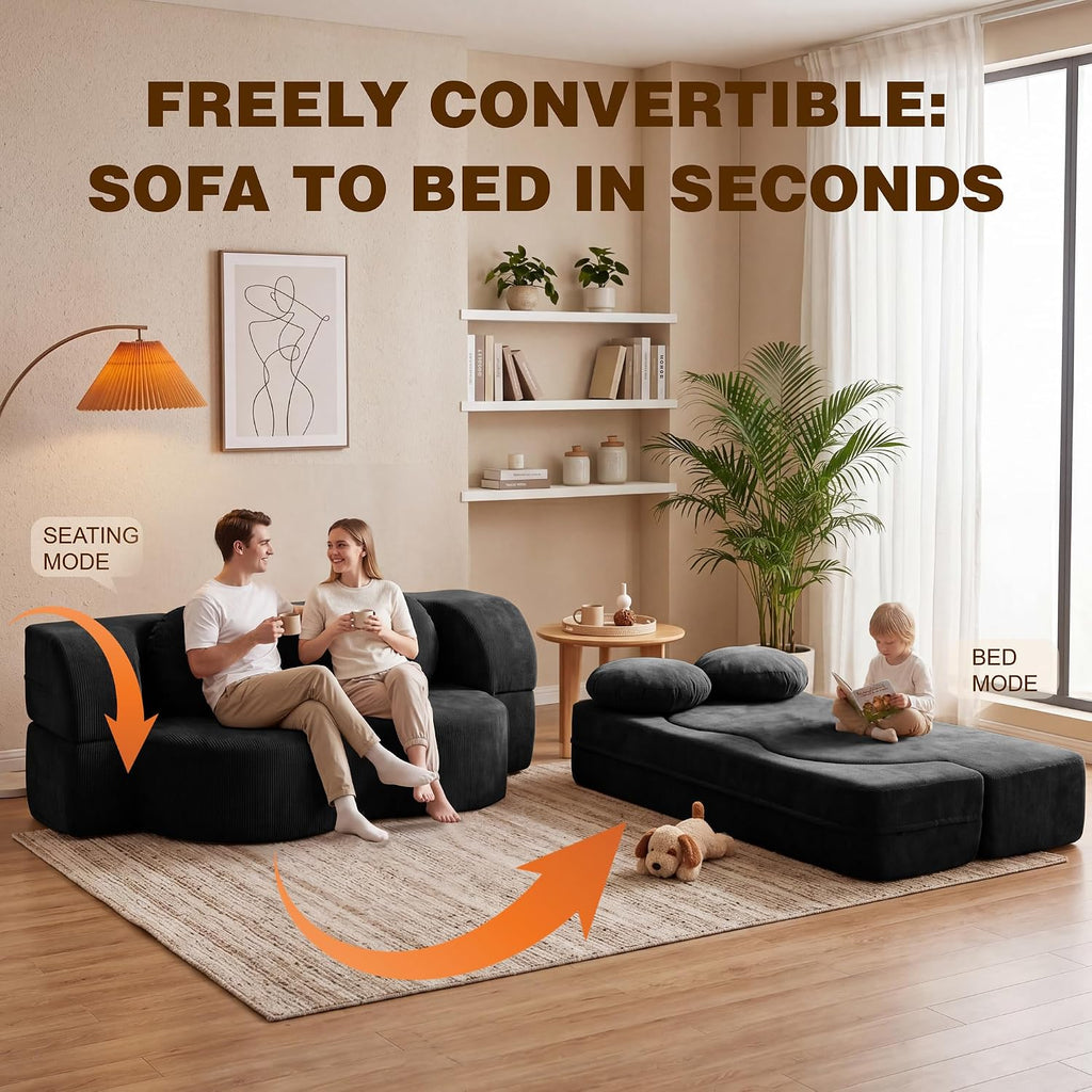 Black Curved Convertible Sofa Bed