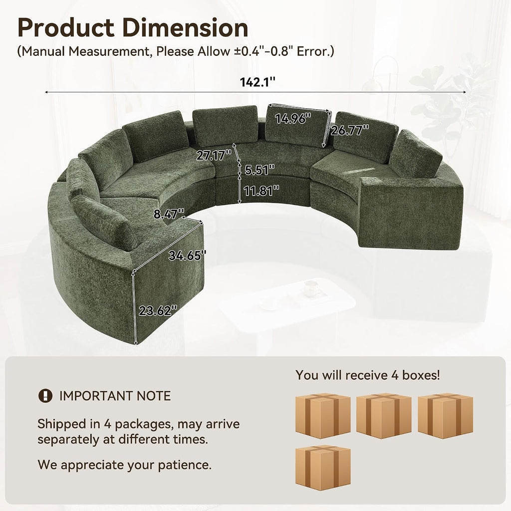 Green Curved Cloud Sectional Sofa