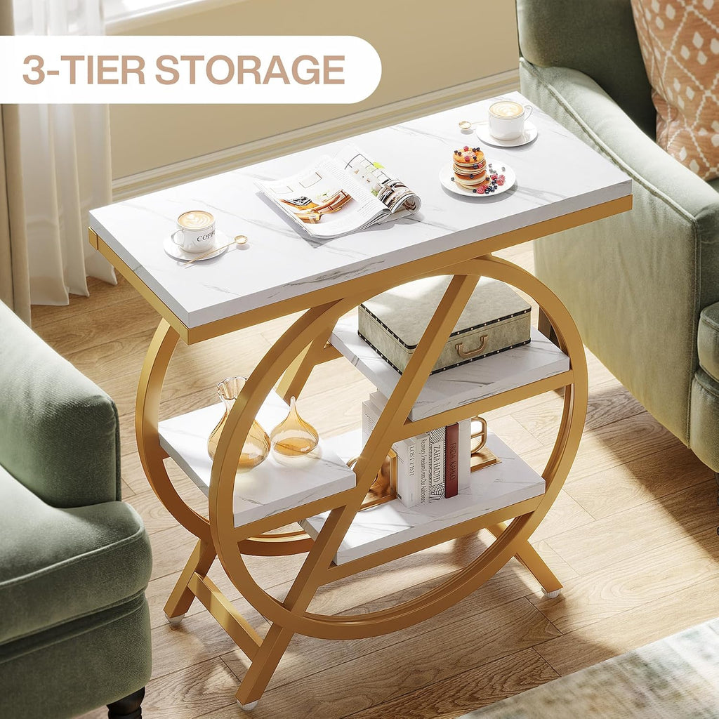Gold White 3-Tier Marble Storage Side Table