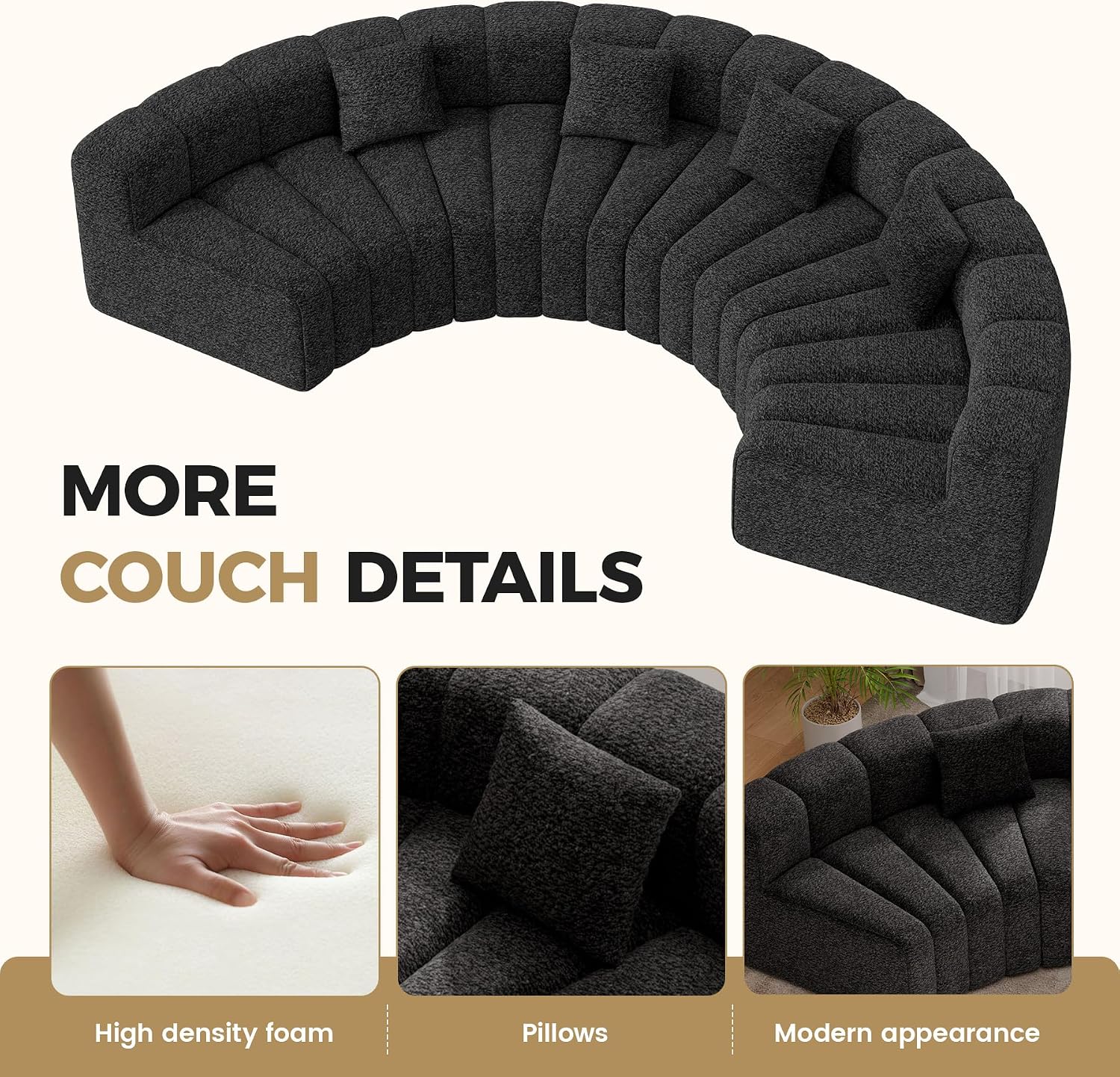 Black Velvet Curved Cloud Sofa