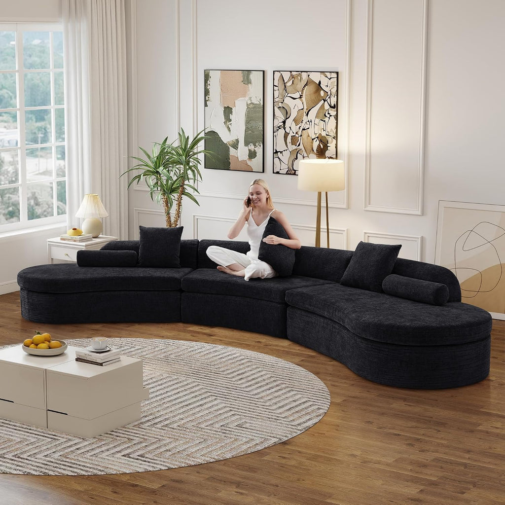 Black Chenille 6 Seater Curved Cloud Modular Sectional Sofa