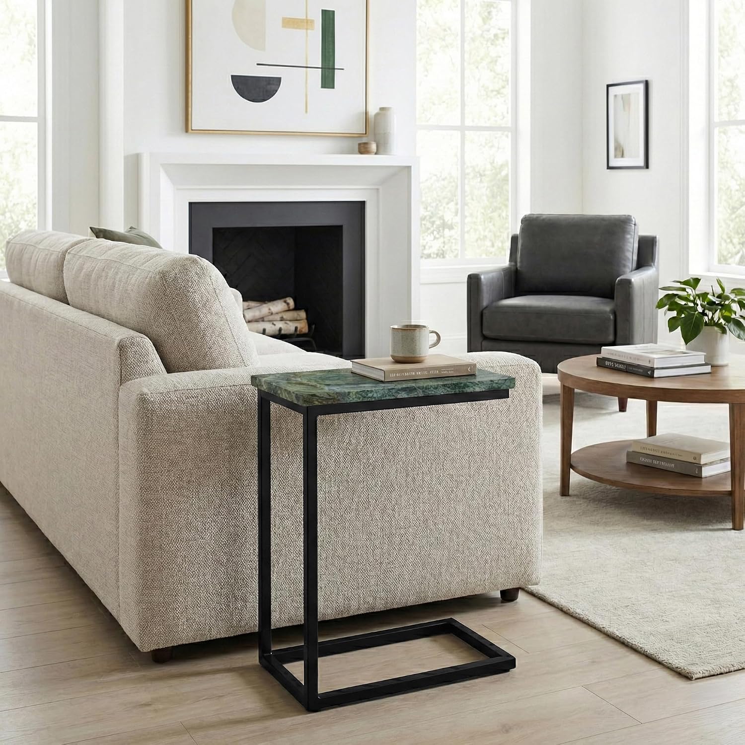 Black Green Marble C-Side Table