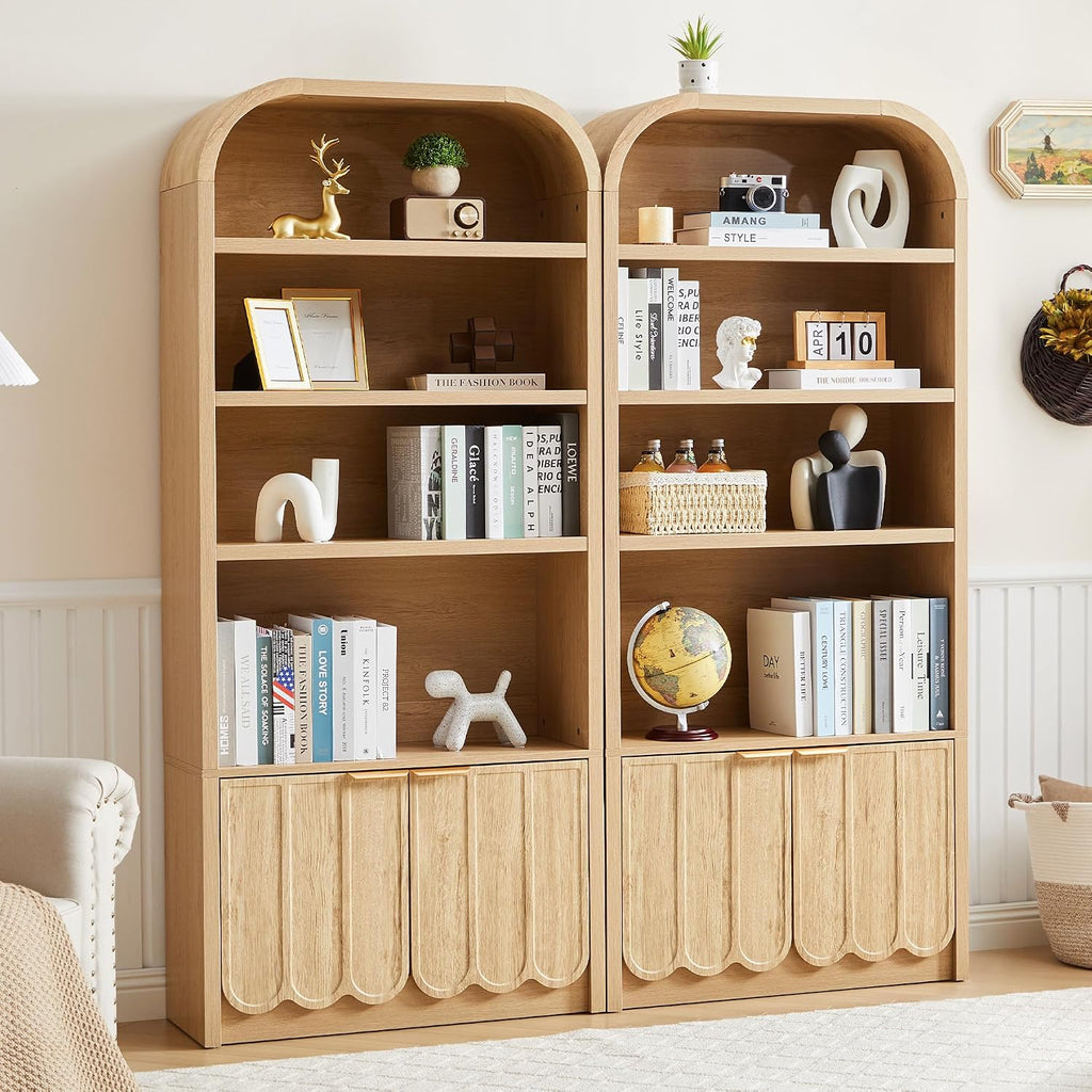 Natural 2-Piece Arched Gold Handle Storage Bookshelf