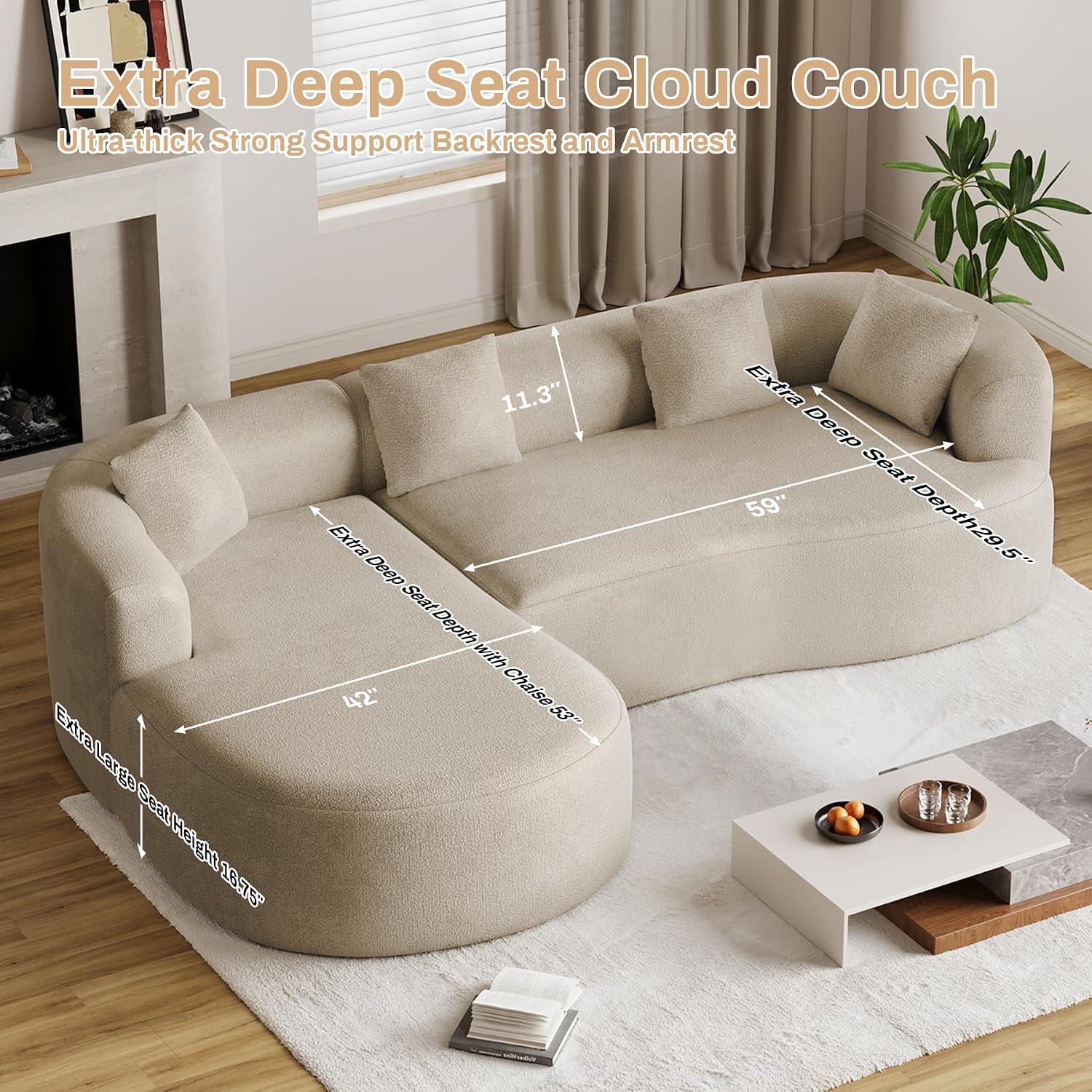 Light Brown Curved Chenille Sectional Sofa
