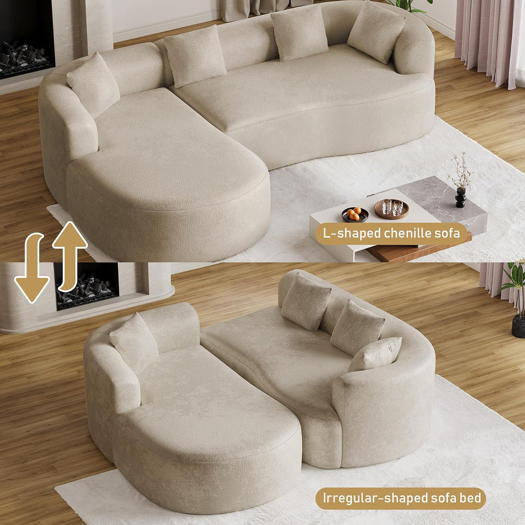 Light Brown Curved Chenille Sectional Sofa