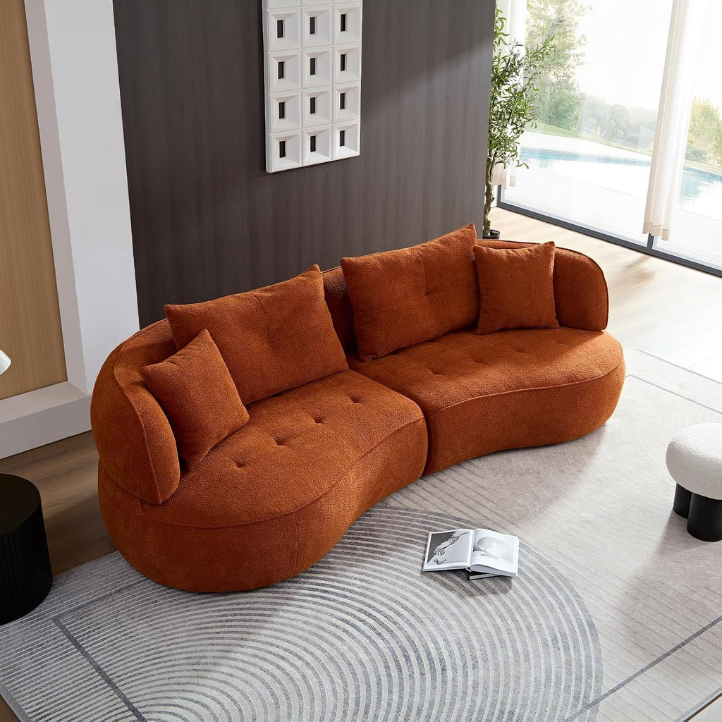 Orange Boucle Curved Cloud Sofa