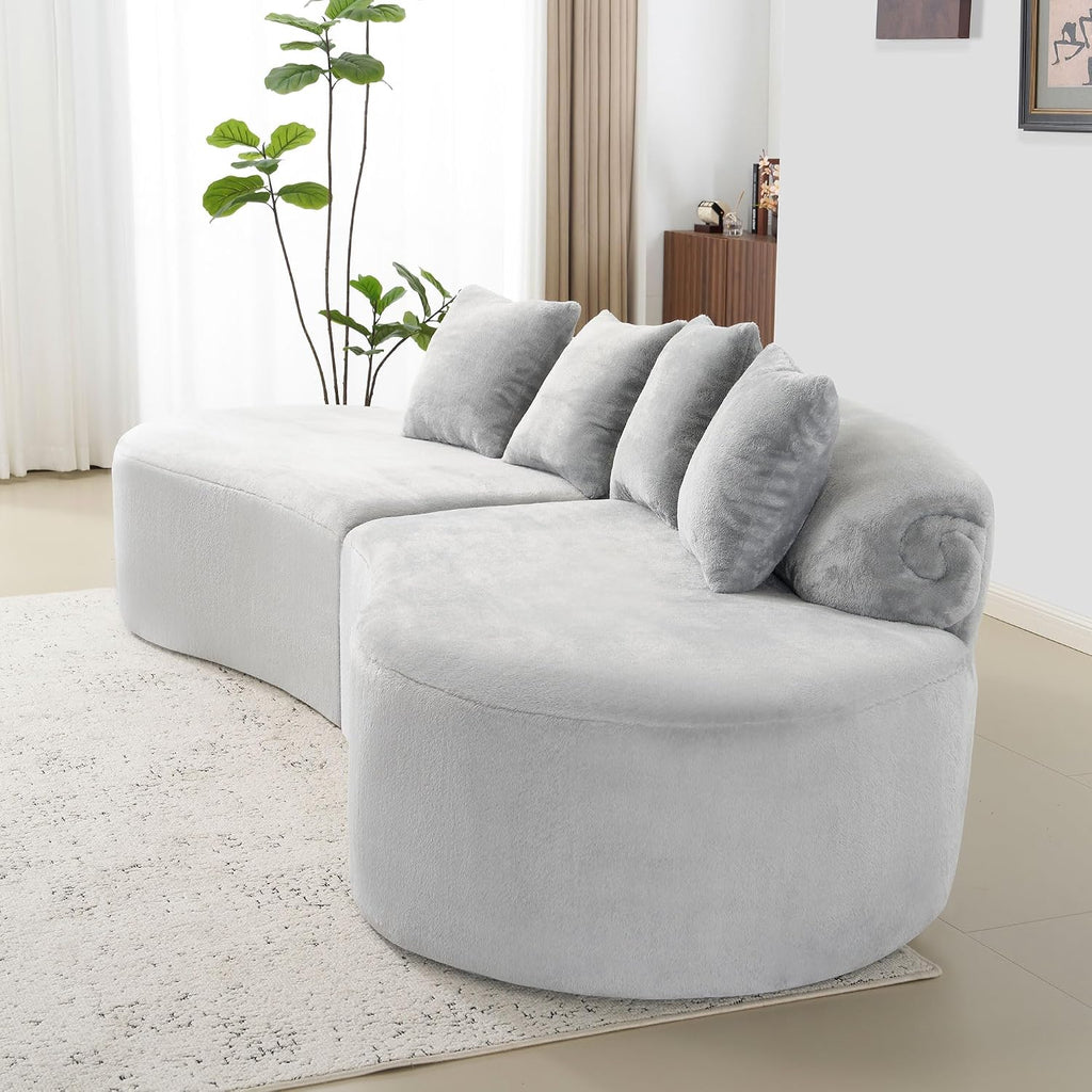 Grey Velvet Curved 4-Seater Sofa