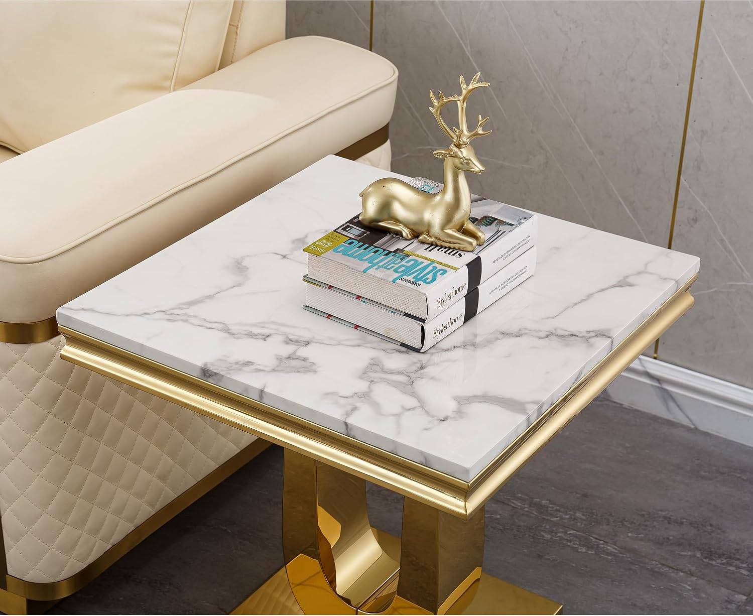 Marble U-Base Rectangular Side Table