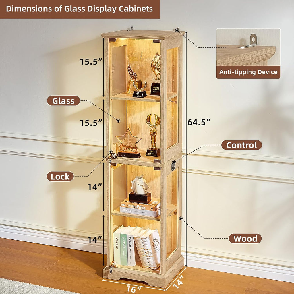 Natural Farmhouse Lockable Glass Display Cabinet