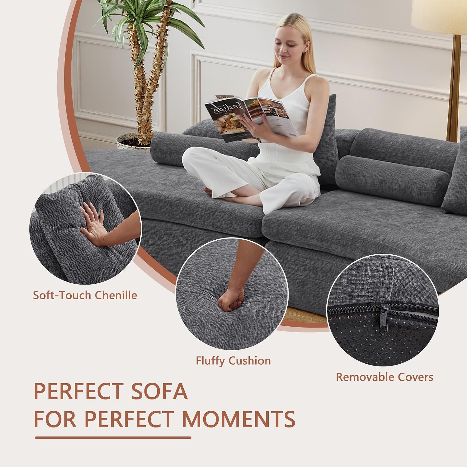Gray Chenille Curved Cloud Sofa
