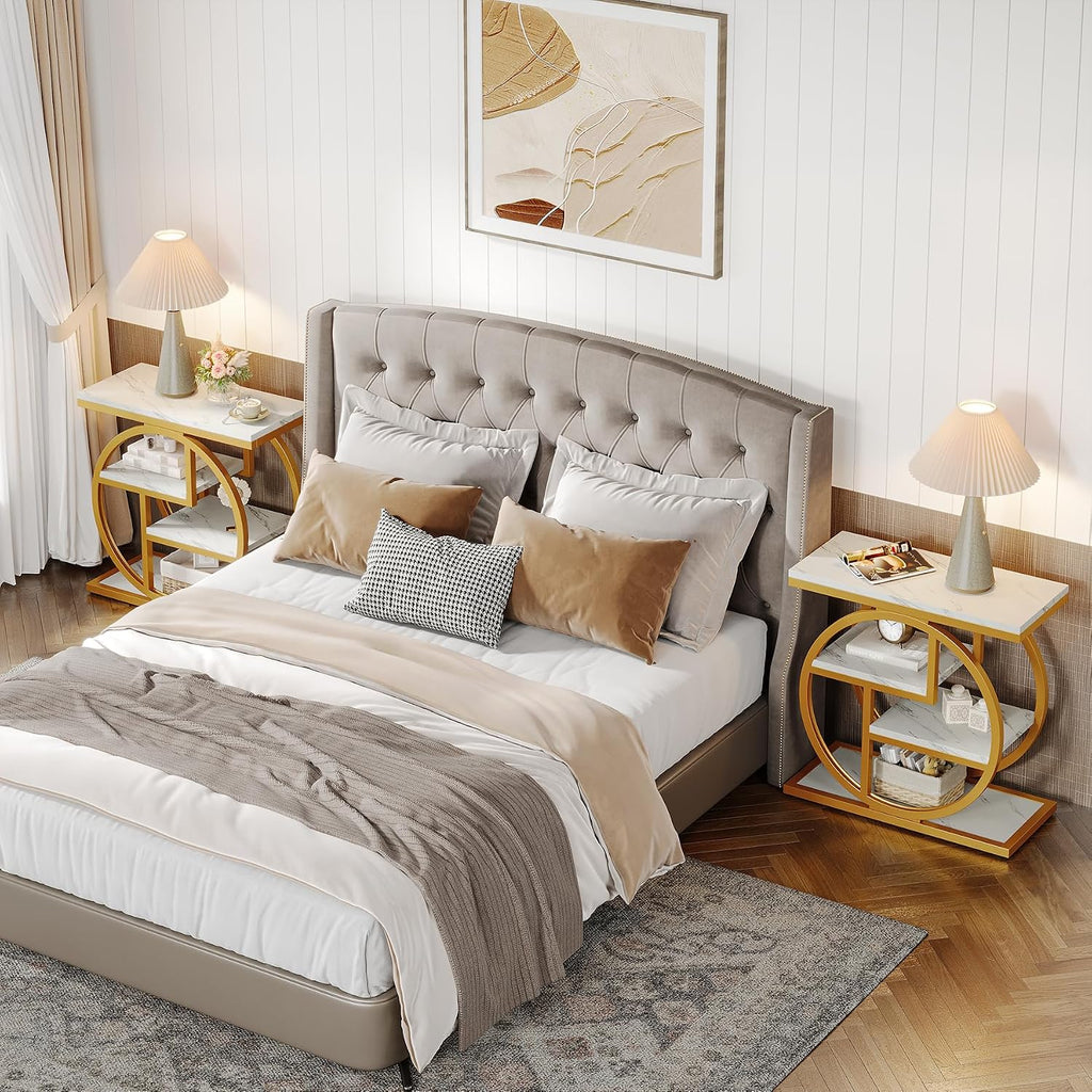 White Gold Marble Narrow End Table Set