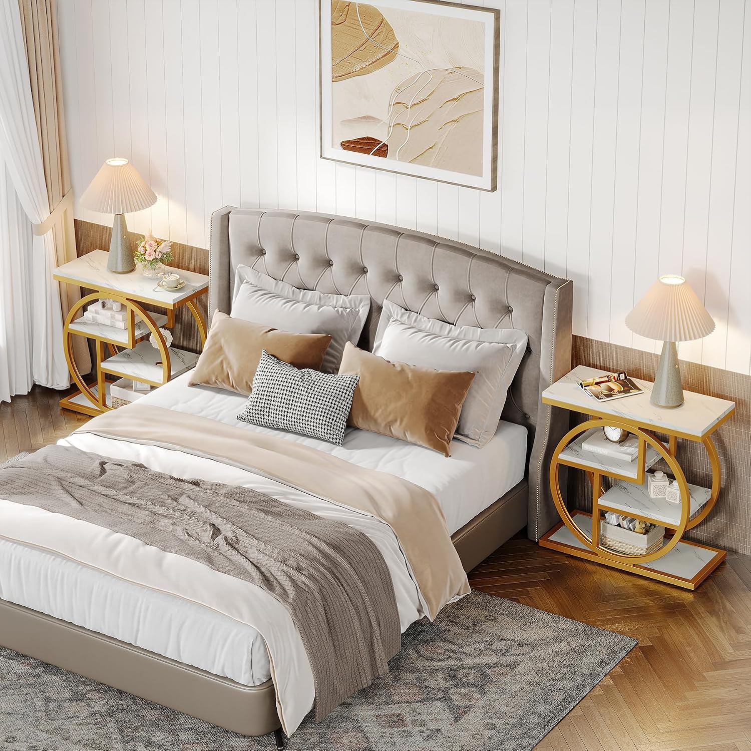 White Gold Marble Narrow End Table Set