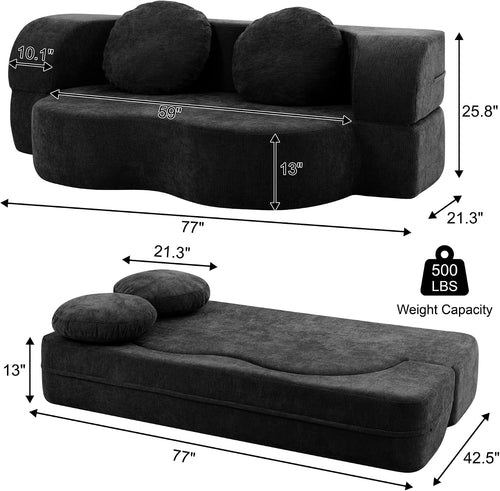Black Curved Convertible Sofa Bed
