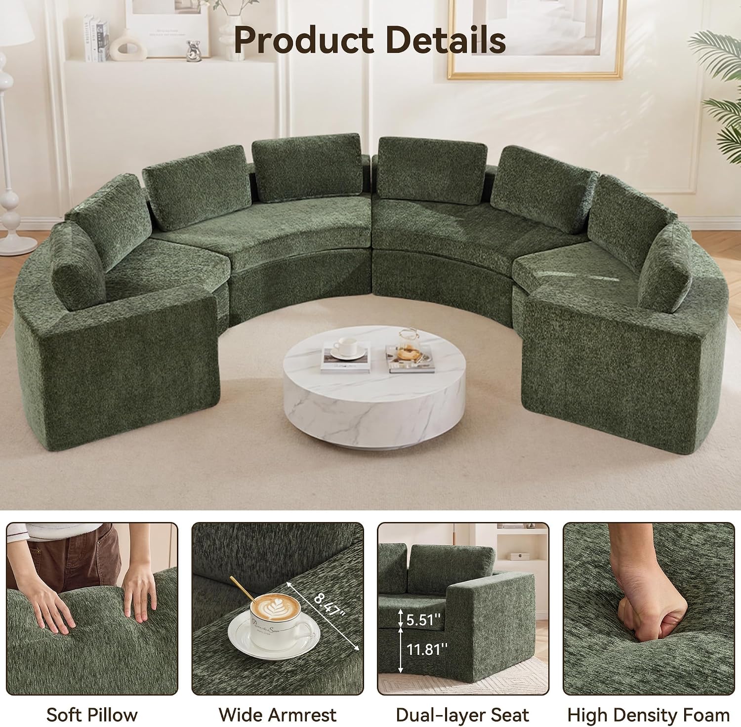 Green Curved Cloud Sectional Sofa