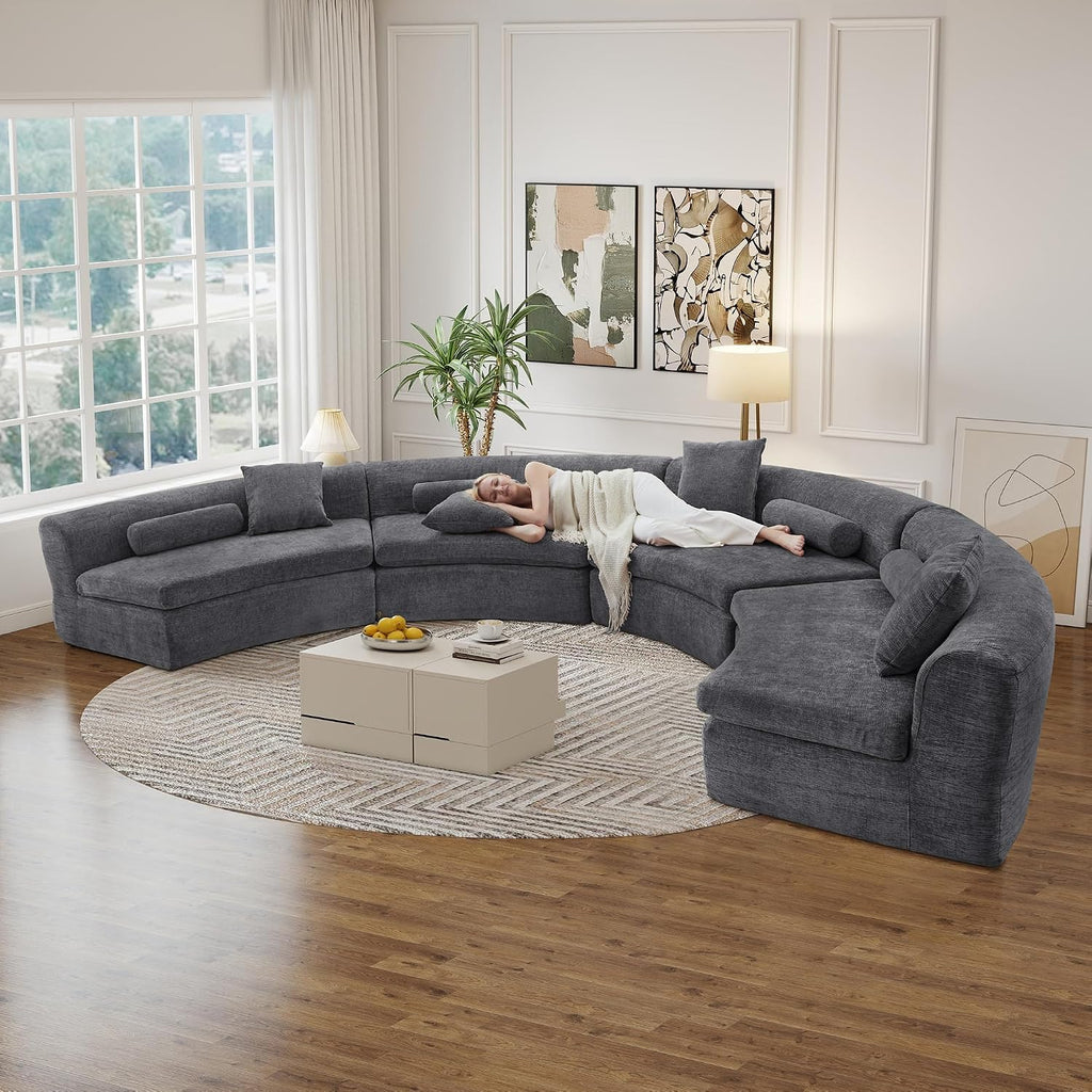 Gray Chenille Curved Cloud Sofa