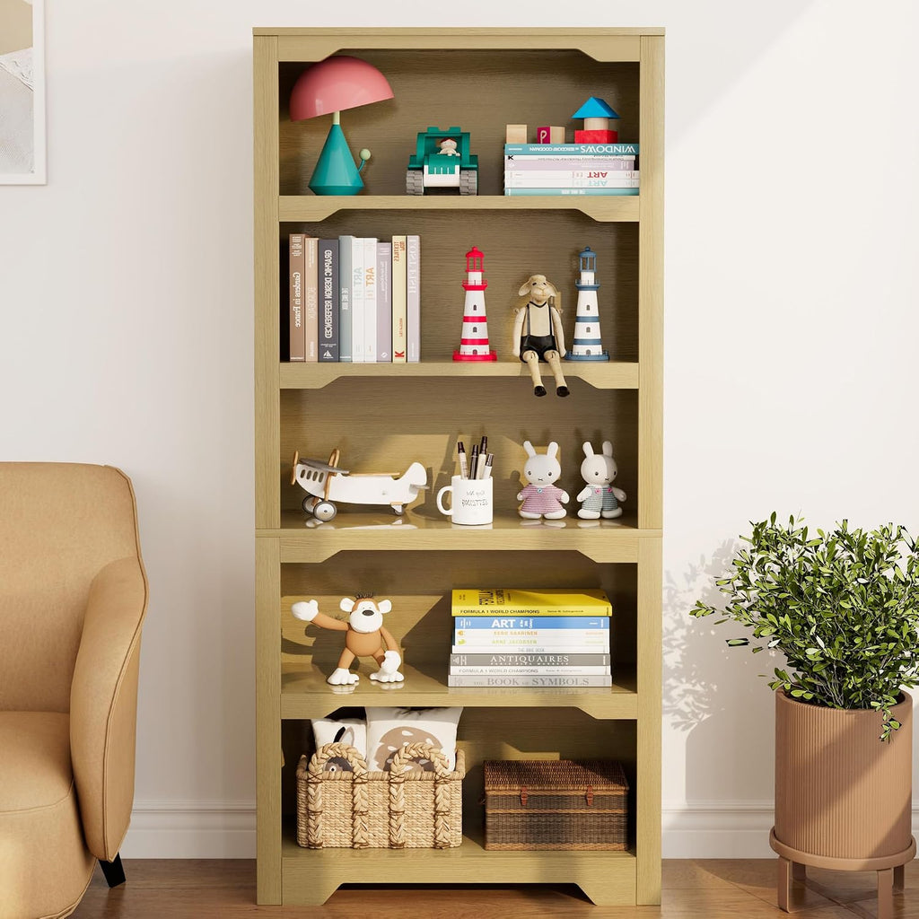 White Oak Modern 5-Tier Open Bookshelf