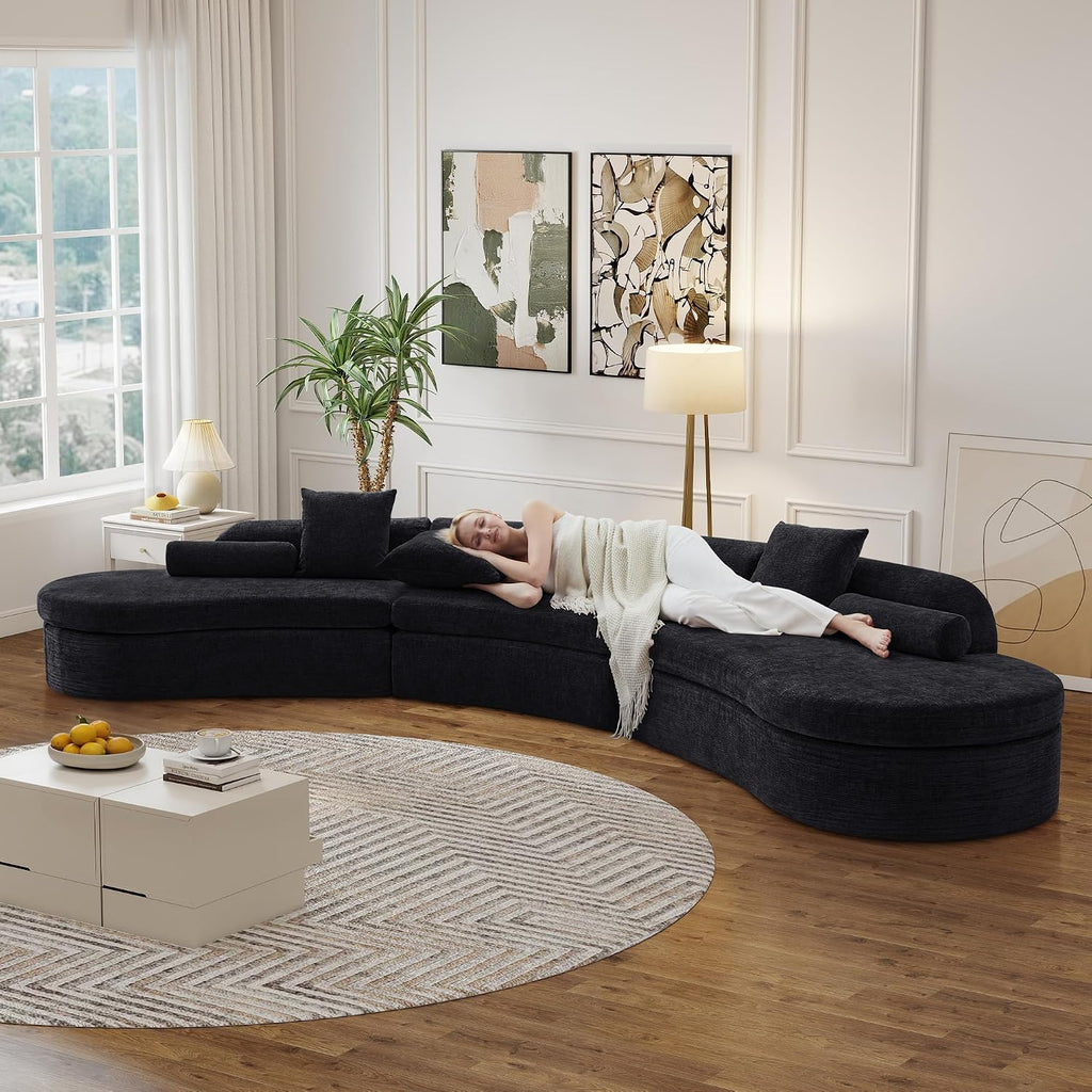 Black Chenille 6 Seater Curved Cloud Modular Sectional Sofa
