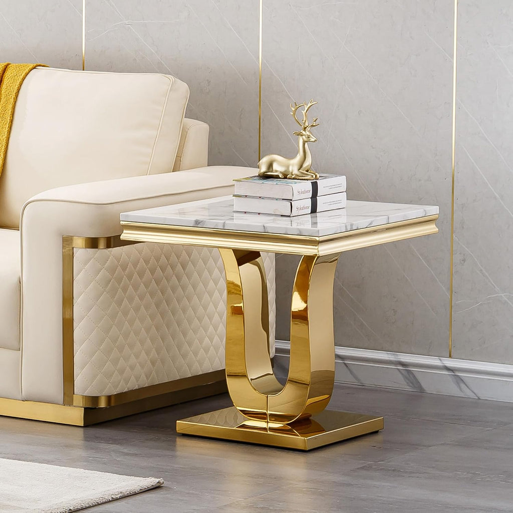 Marble U-Base Rectangular Side Table