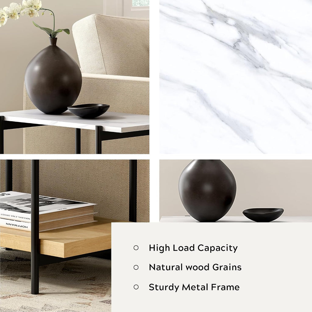 Oak Marble 2-Tier Side Table