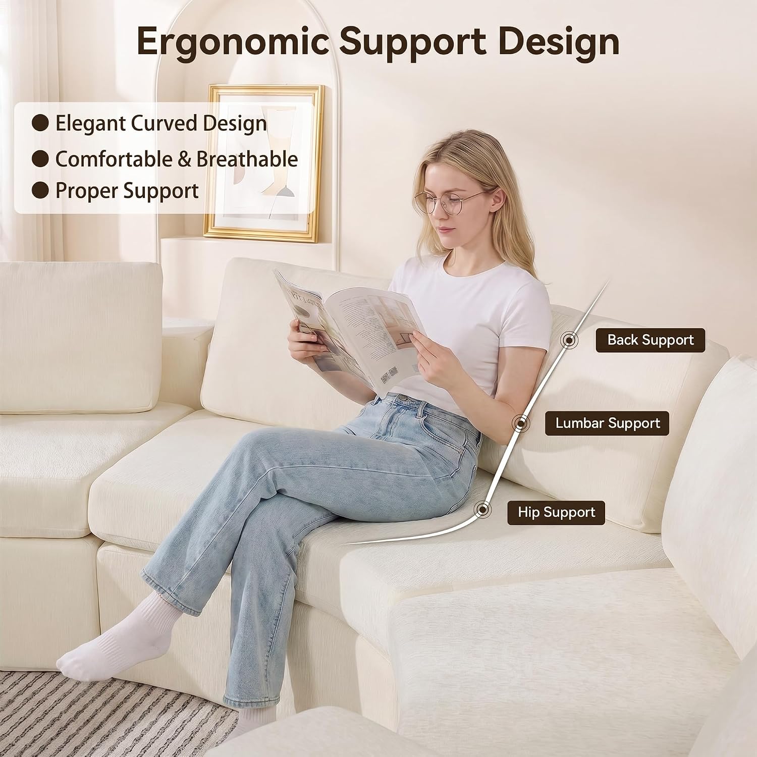 White Curved Cloud 8-Seater Sofa