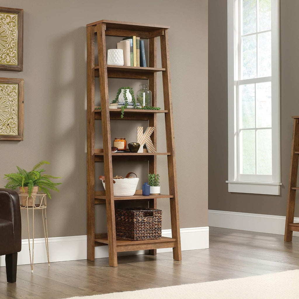 Vintage Oak Trestle 5-Shelf Bookcase