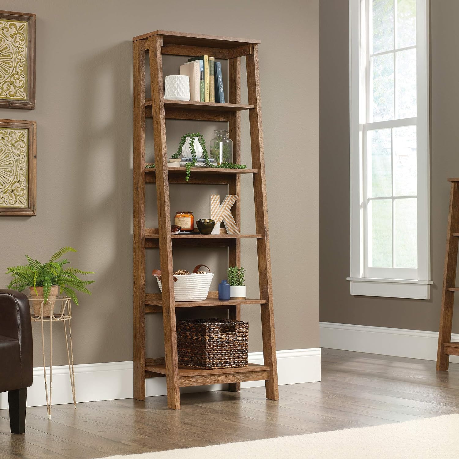 Vintage Oak Trestle 5-Shelf Bookcase