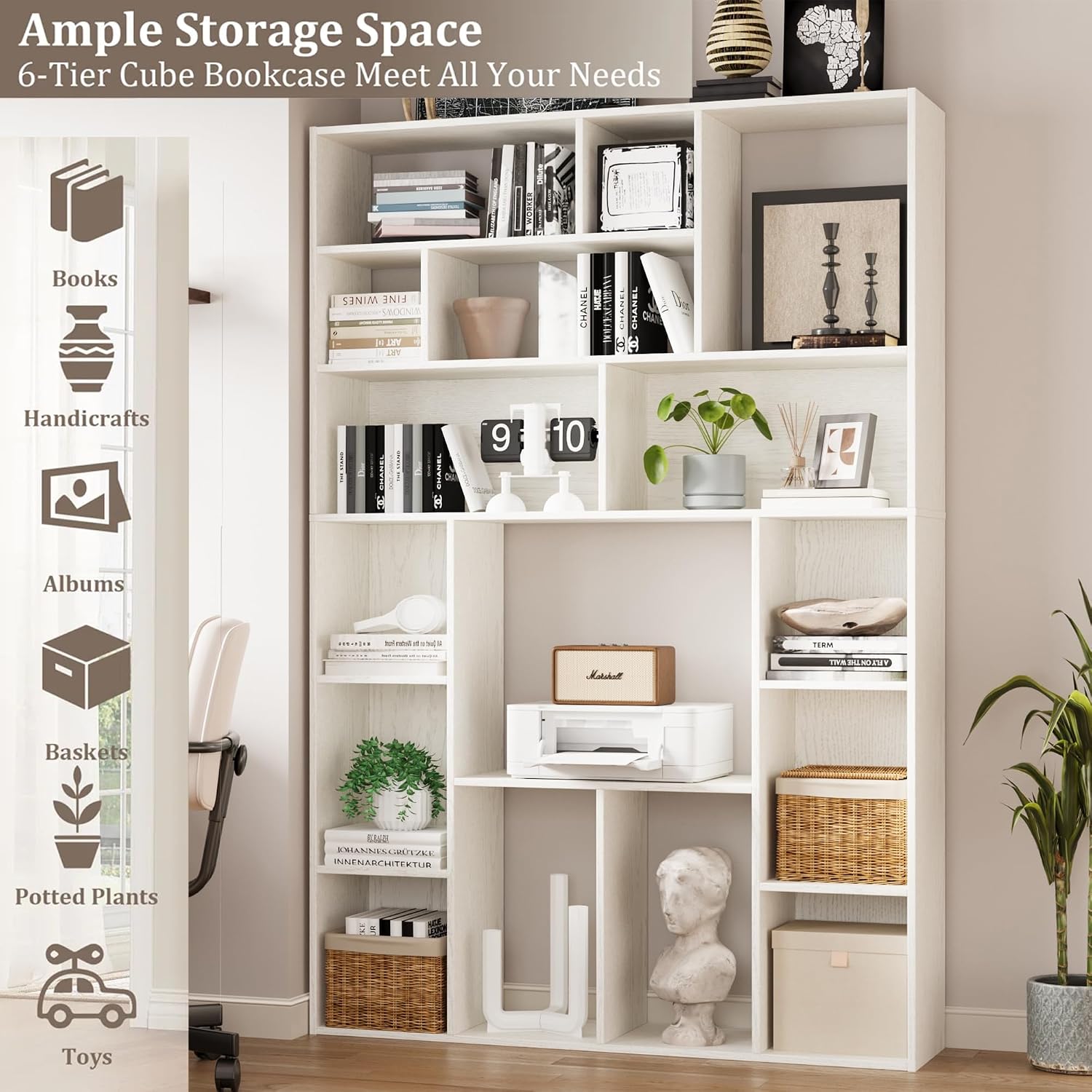 White 71 Inch Cube Open Bookshelf