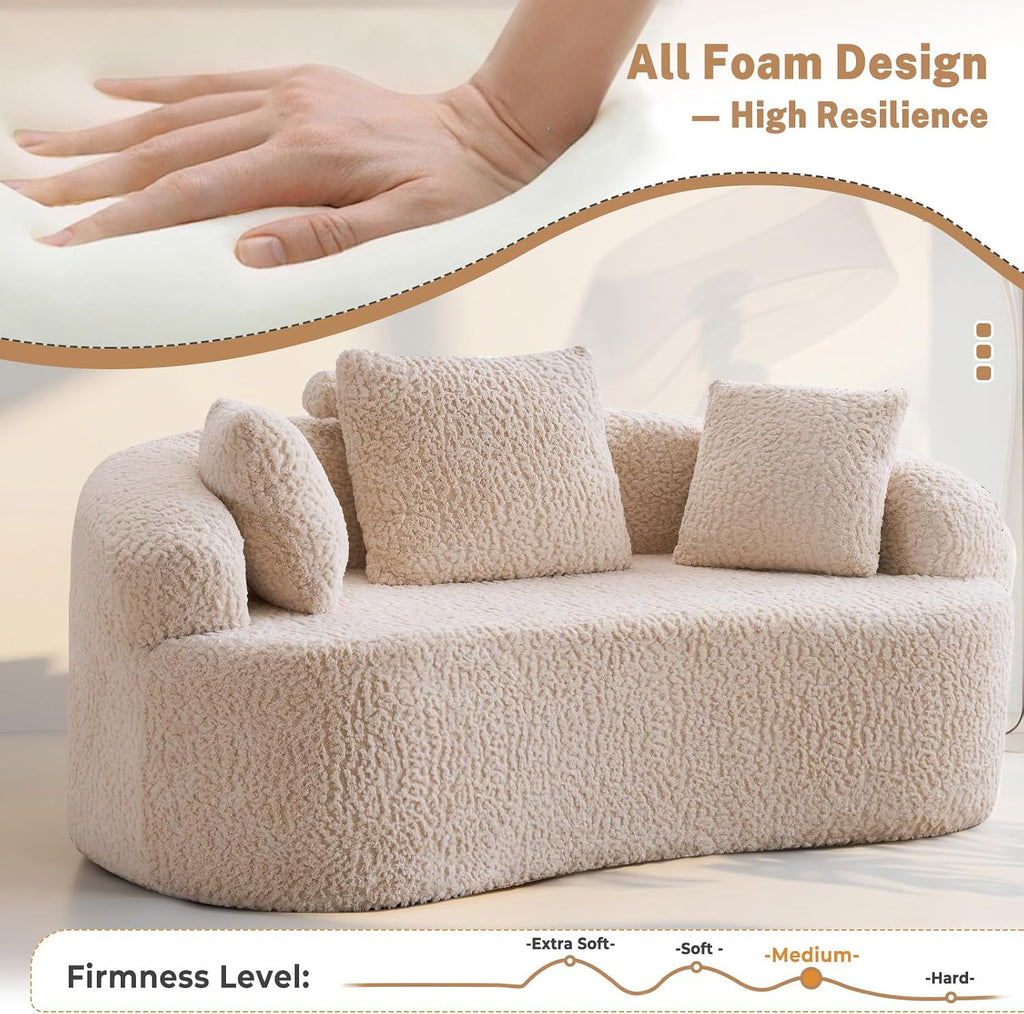 Beige White Curved Cloud Loveseat