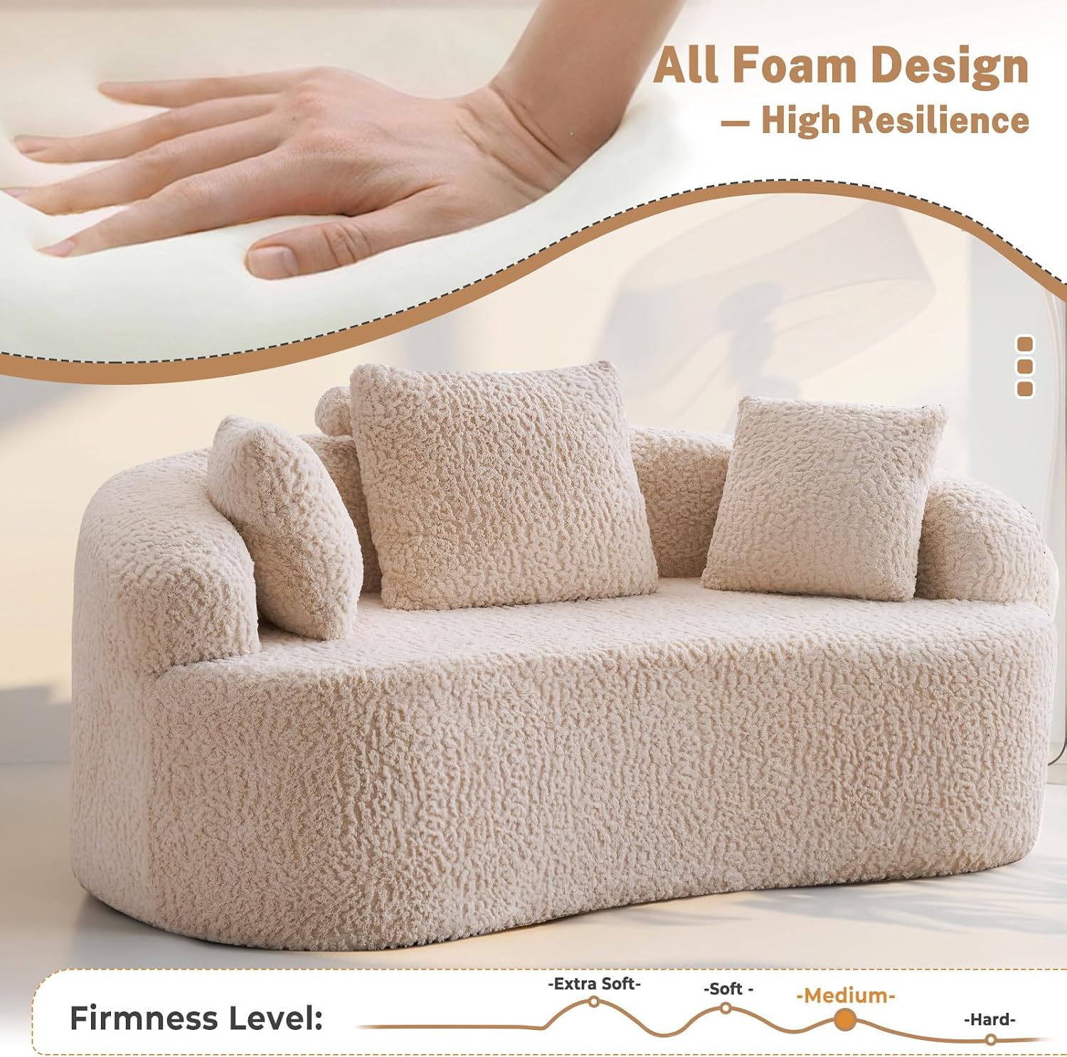 Beige White Curved Cloud Loveseat