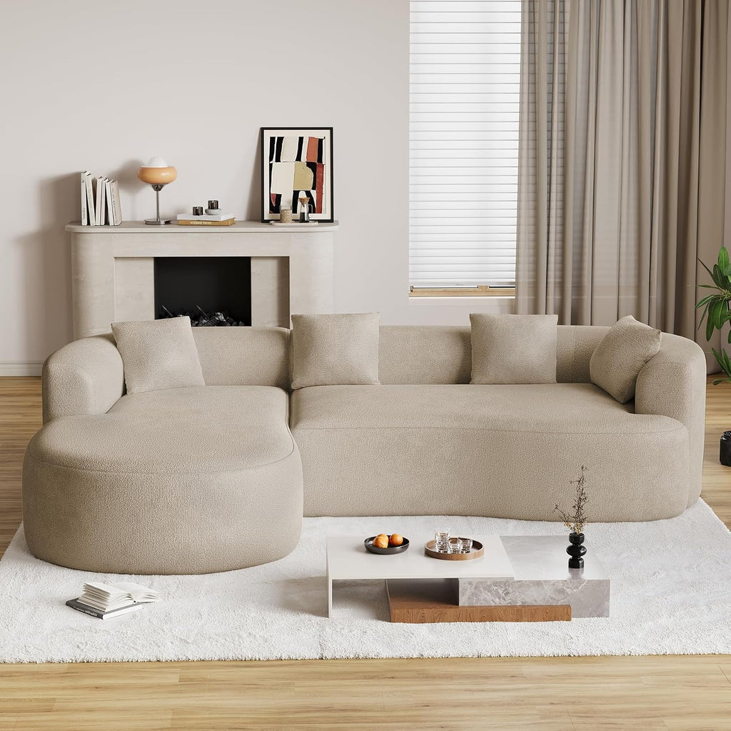 Light Brown Curved Chenille Sectional Sofa