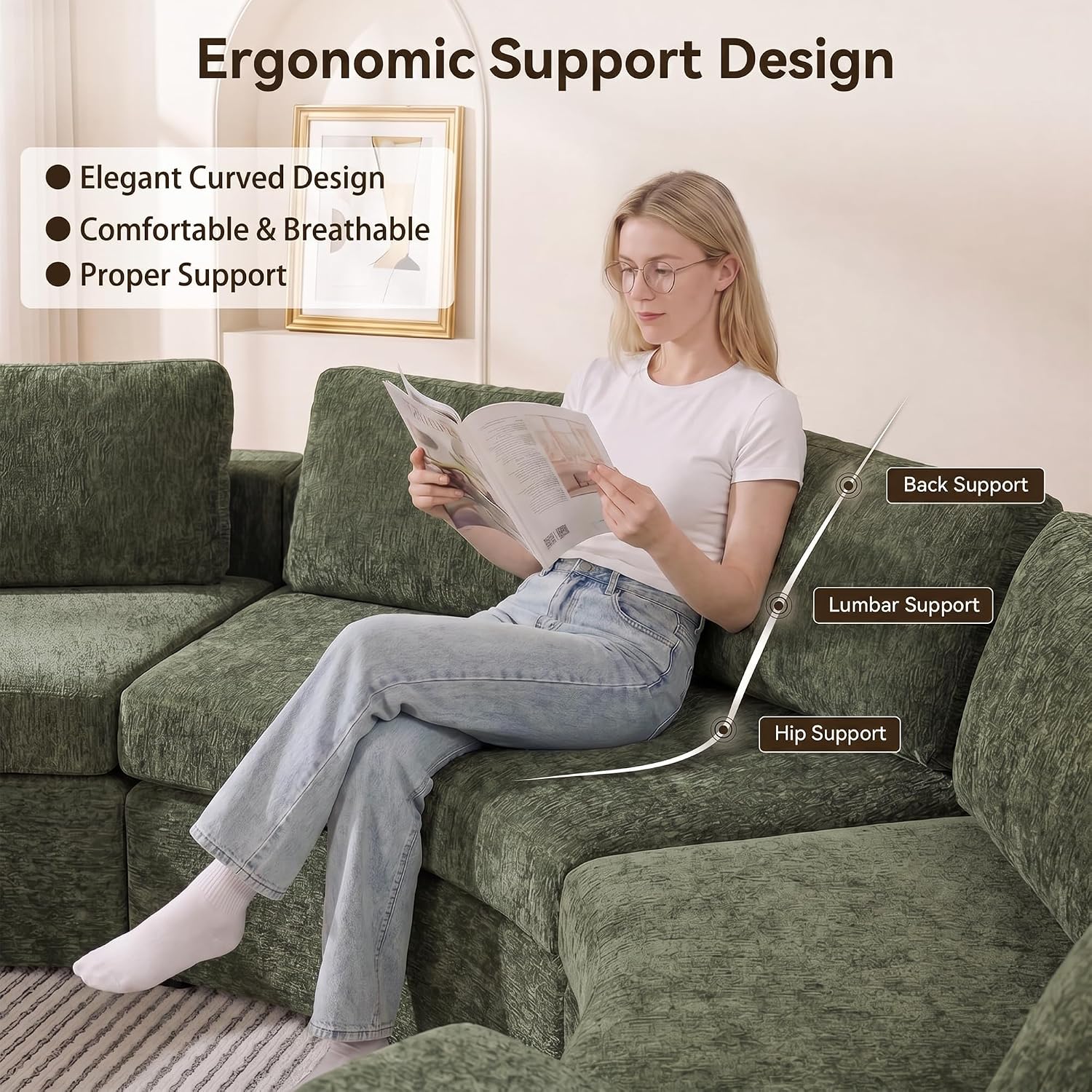 Green Curved Cloud Sectional Sofa