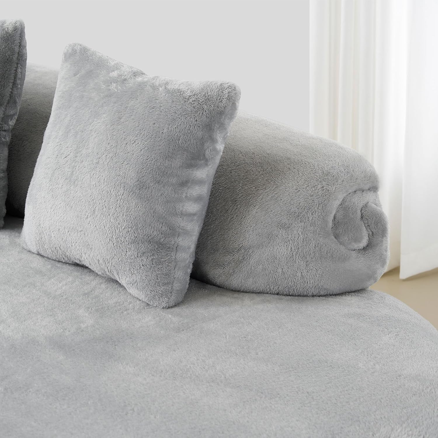 Grey Velvet Curved 4-Seater Sofa