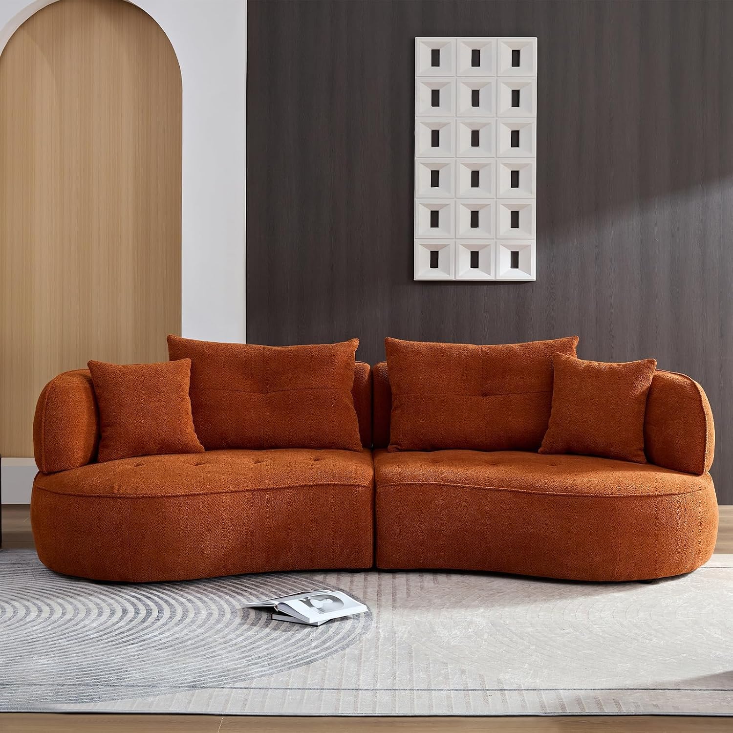Orange Boucle Curved Cloud Sofa