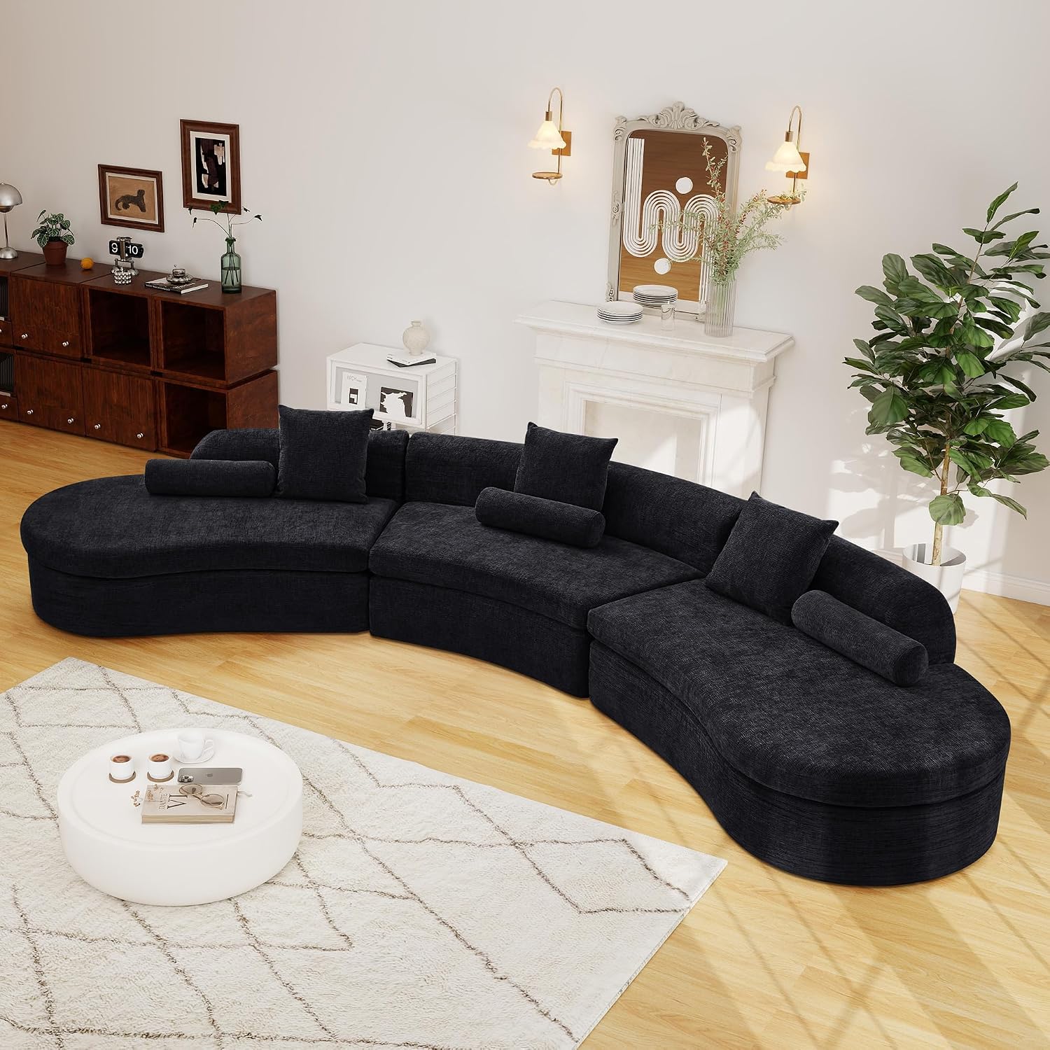 Black Chenille 6 Seater Curved Cloud Modular Sectional Sofa