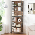 Vintage Brown Industrial 7-Tier Wood Metal Bookshelf