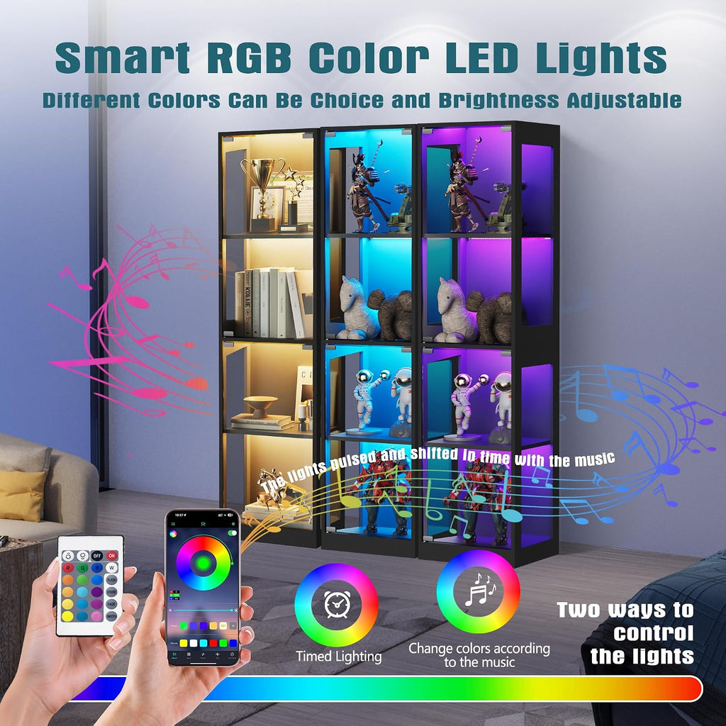 Black RGB Light Glass Display Cabinet