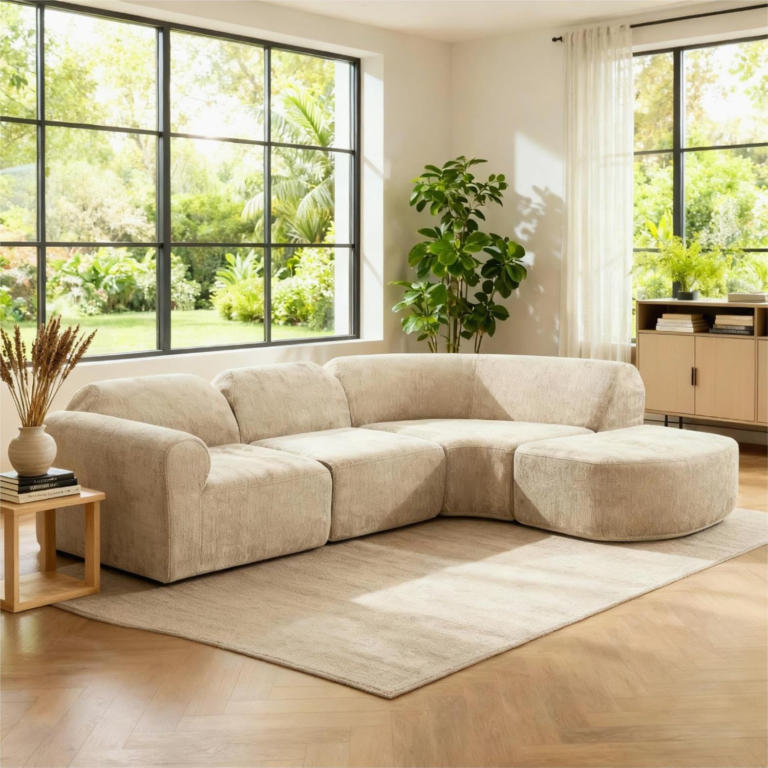 Espresso Curved Sofa Set with Ottoman
