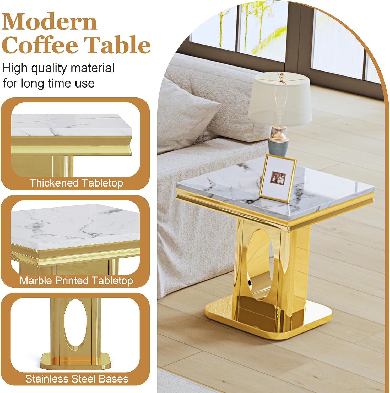 Marble Gold Luxury Square Side Table