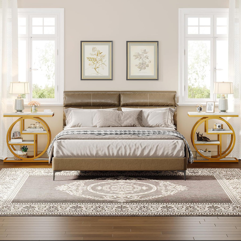 White Gold Marble Narrow End Table Set
