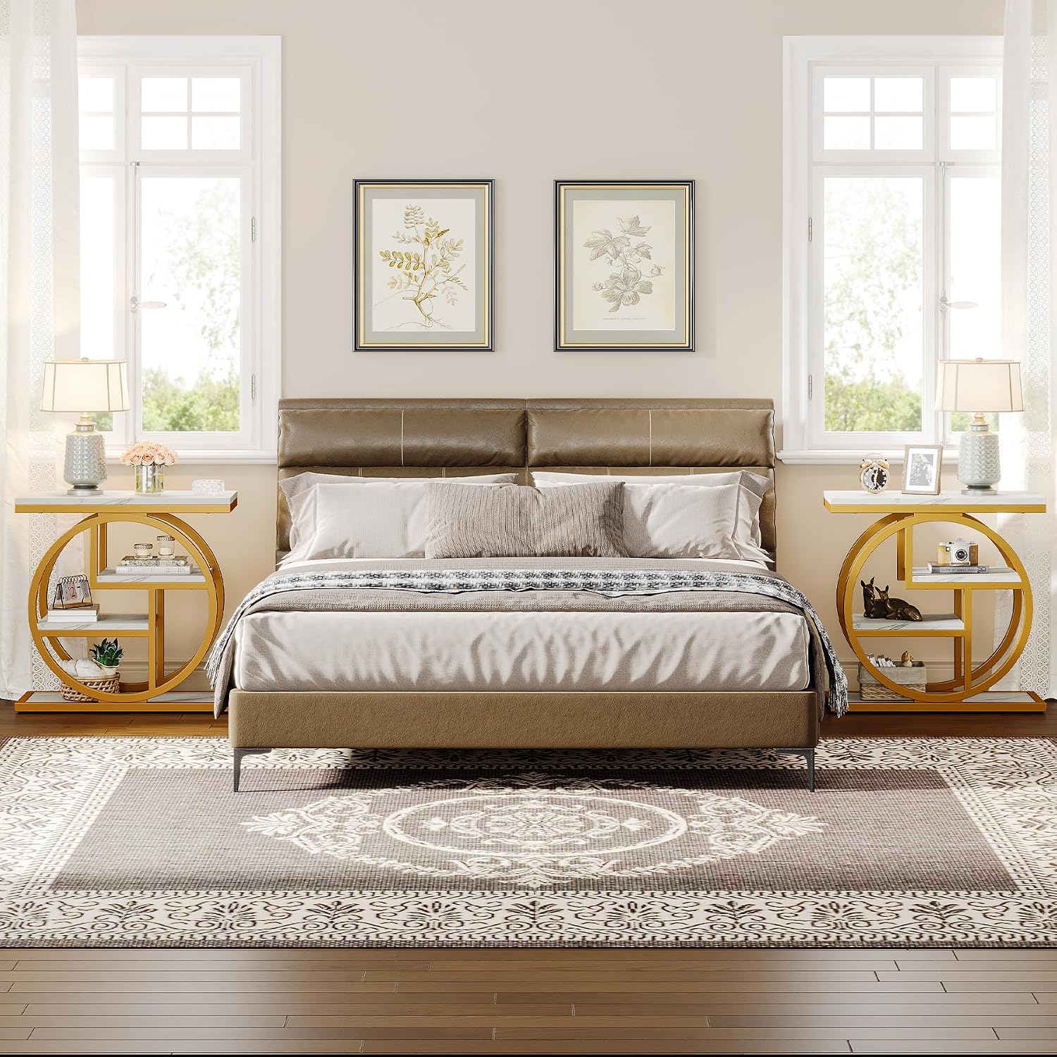 White Gold Marble Narrow End Table Set