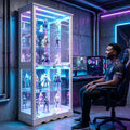 White Tall RGB Lockable Glass Display Cabinet