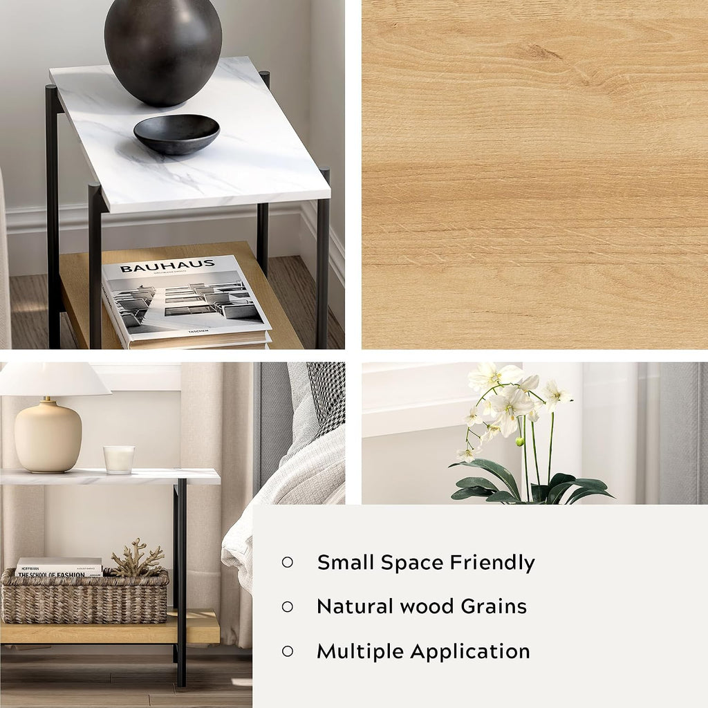 Oak Marble 2-Tier Side Table