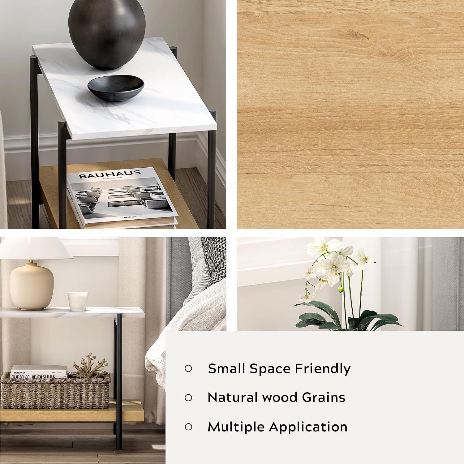 Oak Marble 2-Tier Side Table
