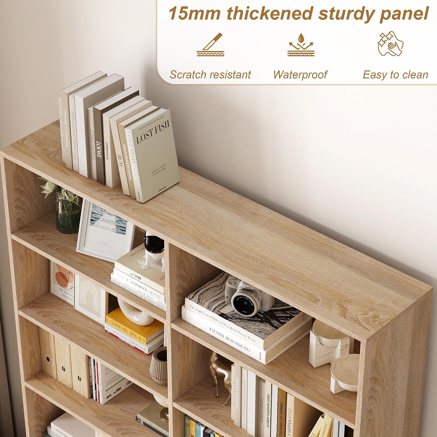 Light Oak Double Wide 6-Tier Bookshelf