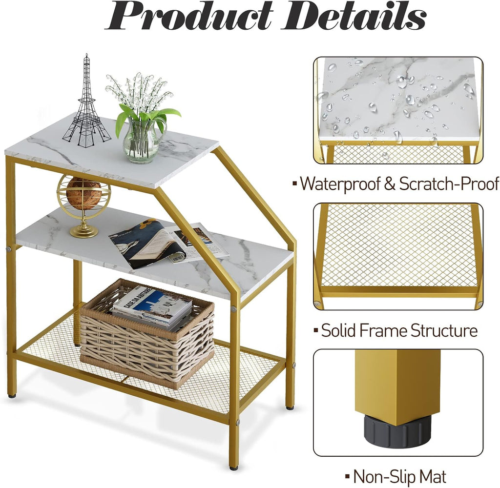 Gold Marble 3-Tier Side Table