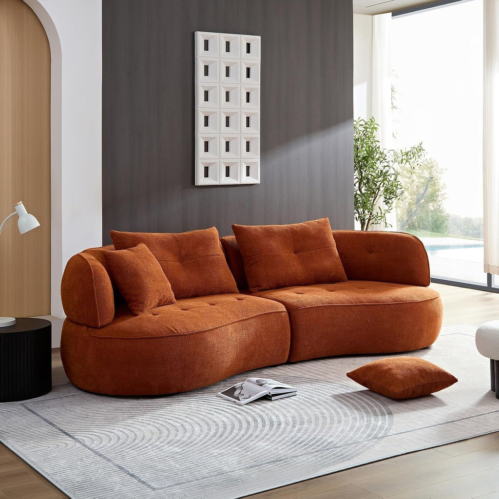 Orange Boucle Curved Cloud Sofa