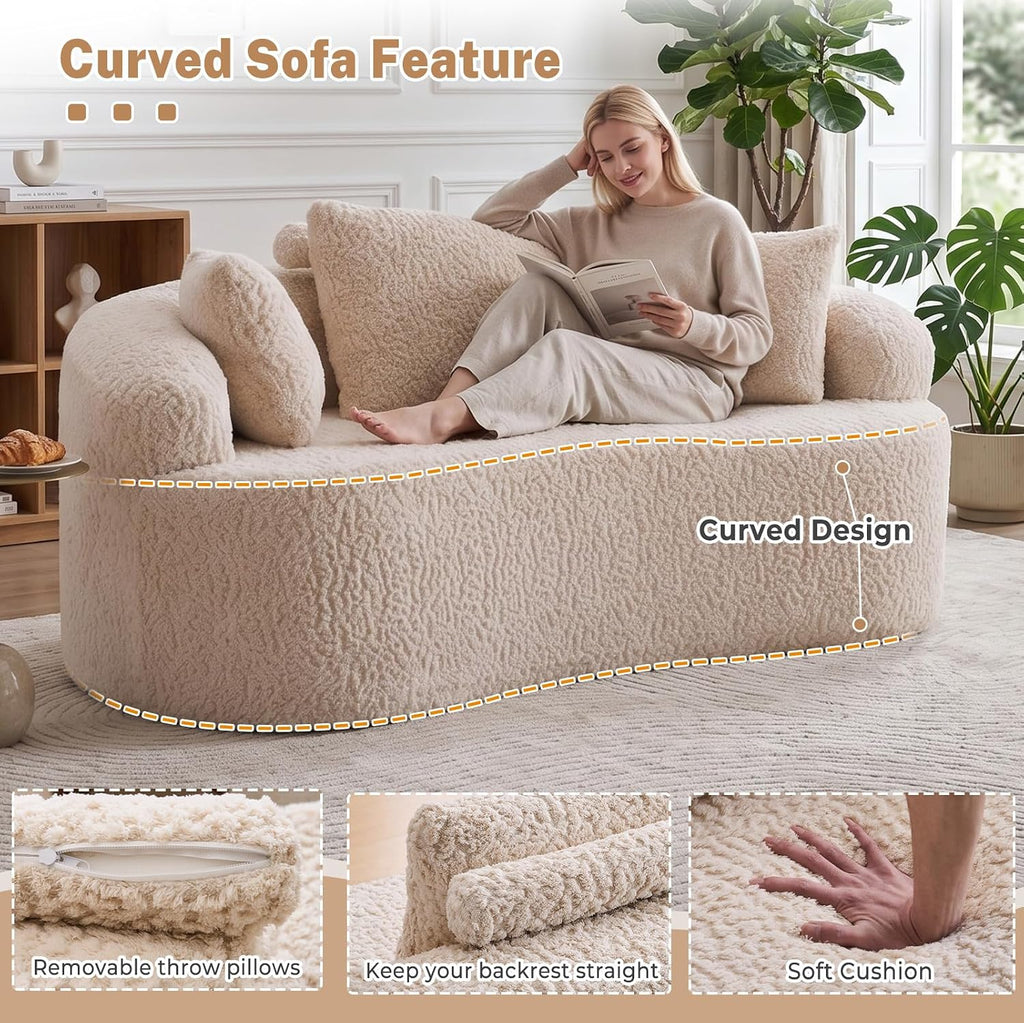 Beige White Curved Cloud Loveseat