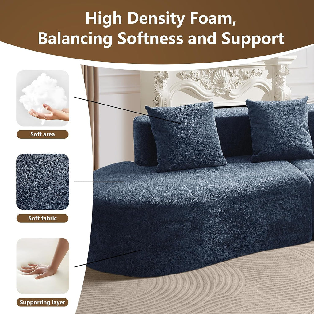 Blue Velvet Curved Cloud Sectional Sofa
